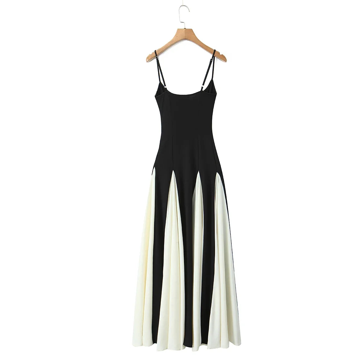 Foridol Black Beige Patchwork Summer Women's Dress Spaghetti Strap A-line Pleated Party Vestidos Sleveless Beach Casual Dress