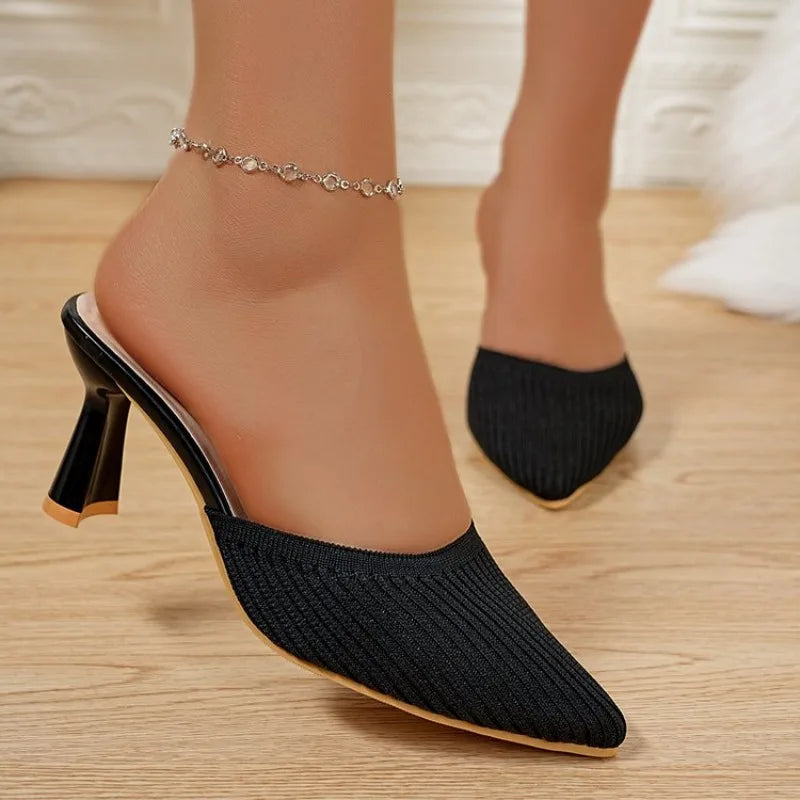 Women Baobao half slippers summer new all-in-one pointed  knitted elastic  sandals