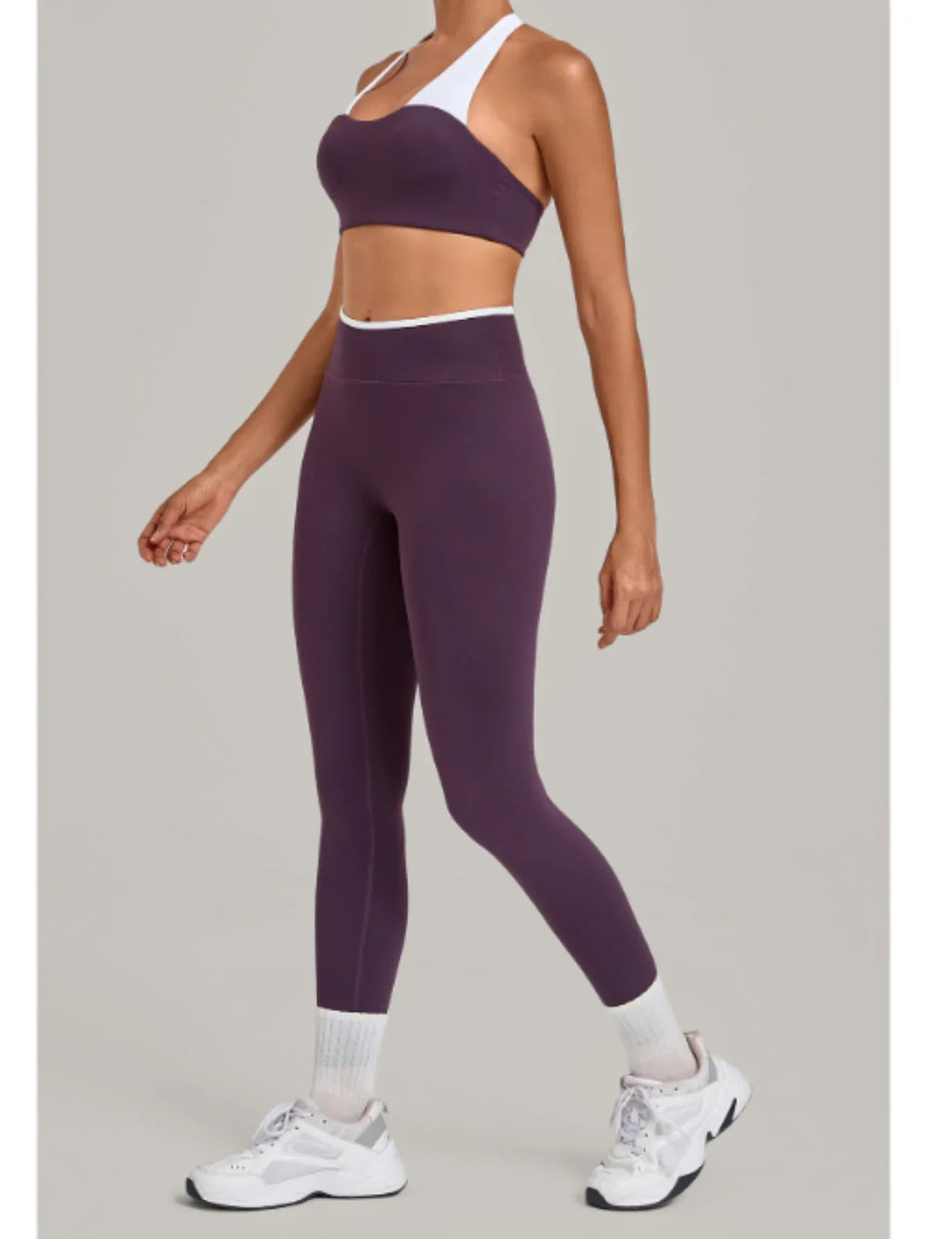 2 Pieces Color-block Yoga Sets Women  Hanging Neck Sports Bra High Waist Pants Built-in Pockets Outdoor Fitness Workout Suit