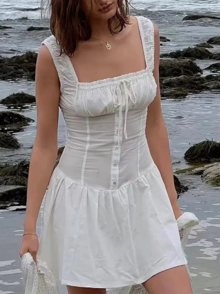 Bowknot White Summer Women's Dress Elegant Tank Beach Long Sundress Vestidos Sleeveless Holiday Chic Black Slim Maxi Dress 2025