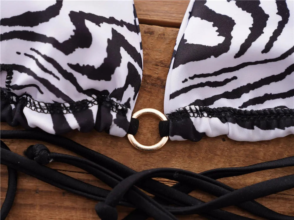 Sexy Brazilian Thong Bikini Mujer Swimwear Women 2023 Bandage Leopard Swimsuit Micro Bikini Set Summer Beachwear Swim Suit