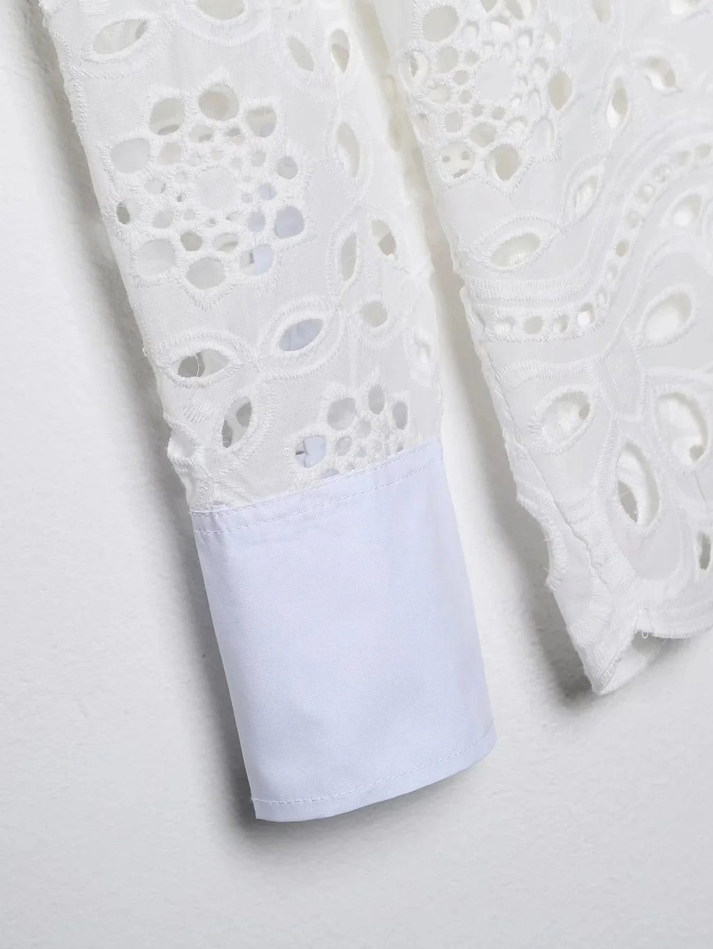 Spring Women Summer White Lace Dress Set Hollow Out Embroidery Shirt Skirt 2 Pcs Robe Outfits Single Breasting Cotton Maxi Dress