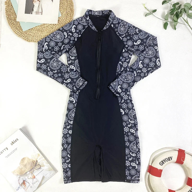 Women's Long Sleeve Rashguard Swimsuit One Piece pro Sports 2025 Femme Swimwear Boyleg Knee-Length Surf Beach Wear Bathing Suit