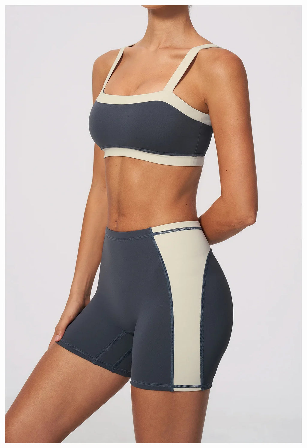 Summer Color Blocking Yoga Suit Women Shockproof Slim Sports Bra High Waist Hip Lift Shorts Gym Running Fitness Sets Tracksuit