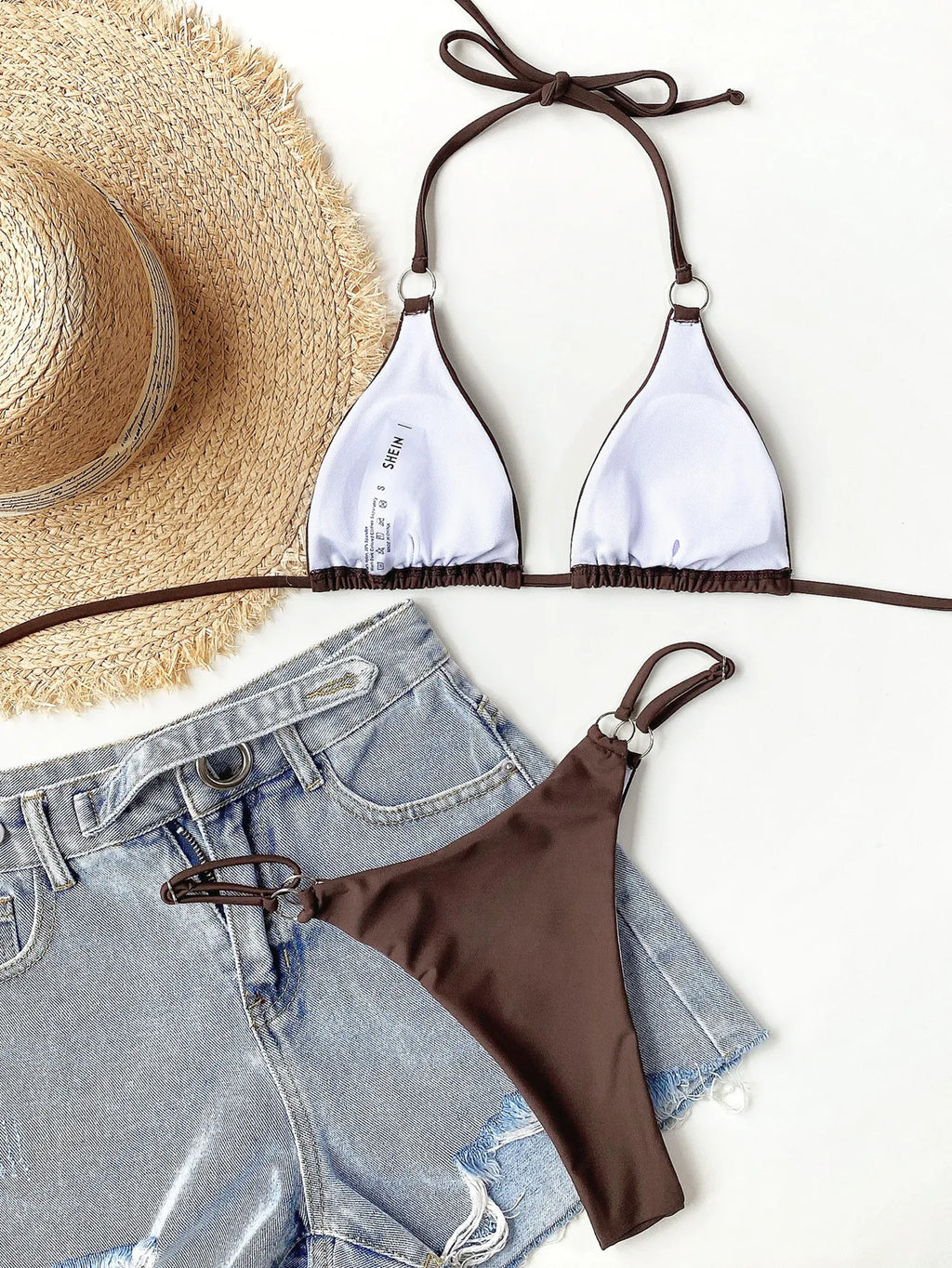 Women Solid Halter Bikini Sets Two Pieces Swimsuit Wine Red and Brown Swimwear 2024 Micro Bikini Biquini Conjunto De Bikini