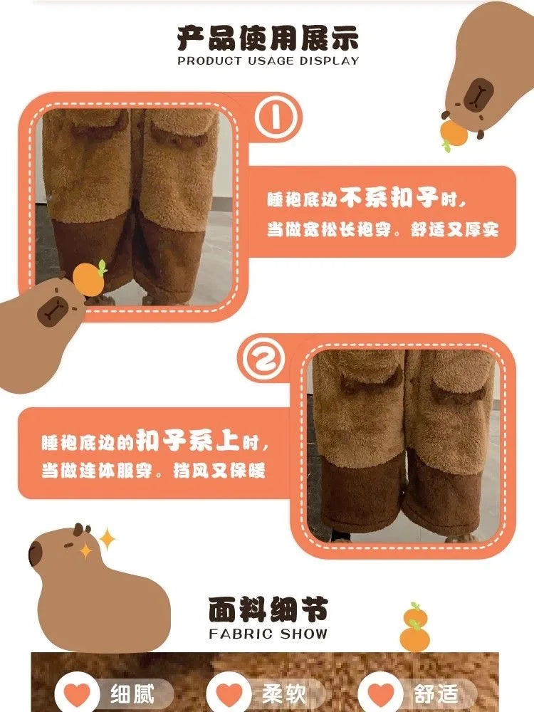 Adult Capybara Robes Onesies Pajamas Cartoon Pyjama Animal Kigurumi Slipper Halloween Cosplay Costumes Warm Sleepwear Jumpsuit