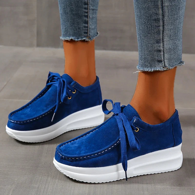 Yellow Lace Up Thick Bottom Sneakers Women Lightweight Wedges Platform Sport Shoes Woman Plus Size 43 Anti Slip Walking Shoes