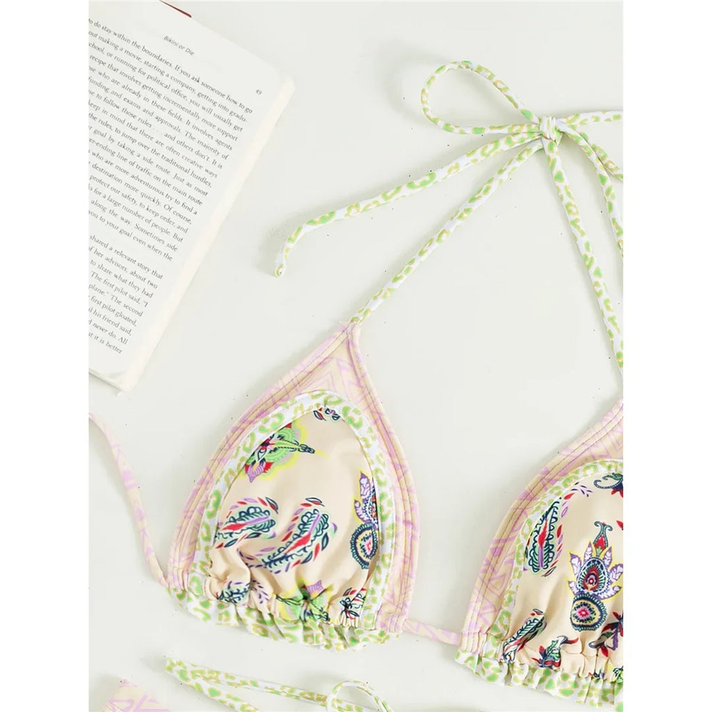 5 Colors Sexy Printed Halter Frilled Bikini Women Swimwear Female Swimsuit Two-Pieces Bikini Set Bather Bathing Suit Swim V4651