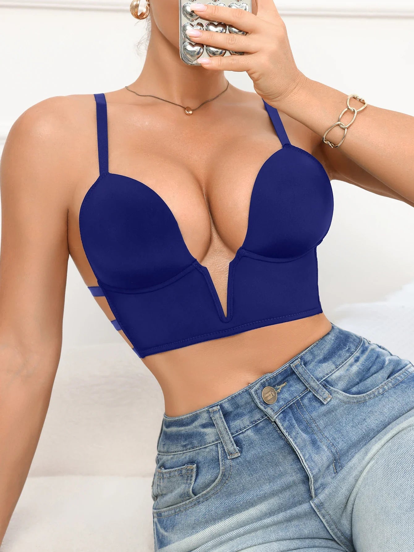 Fashionable Solid Color Women Bra Minimalist Deep V Push up Bra Comfortable and Sexy Underwire Lingerie Underwear