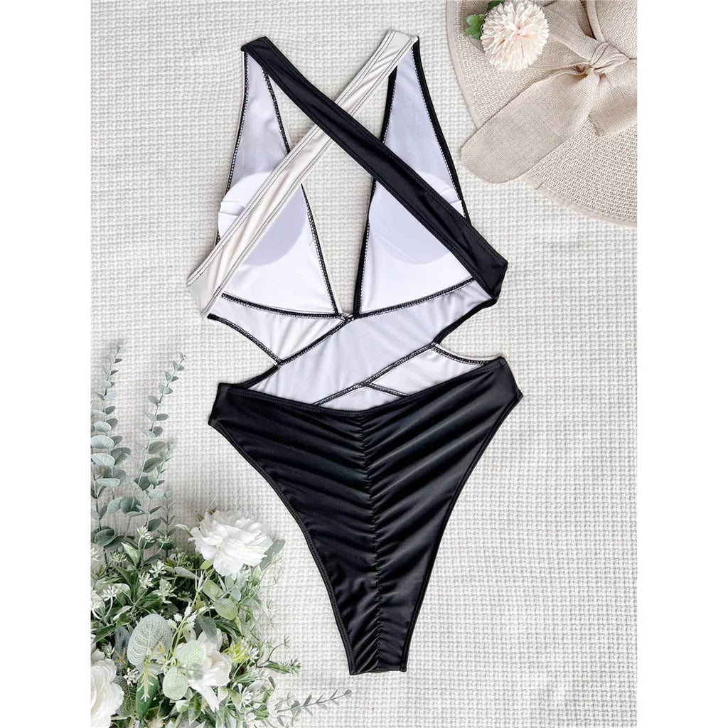 Scrunch Butt Swimsuits Deep V Neck Cross Backless One Piece Swimsuit Women Swimwear Female Monokini High Cut Bathing Suit Swim