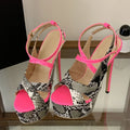 New Sexy Snake Print Leather Platform High Heels Sandals Women Fashion Peep Toe Buckle Strap Stiletto Party Dress Shoes