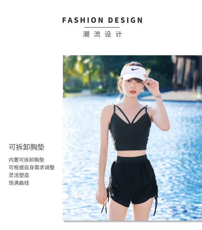 Swimsuit Plus Size Girl Conservative Split Fashion Sports Sunscreen Long Sleeved Slimming Hot Spring Three Piece Set