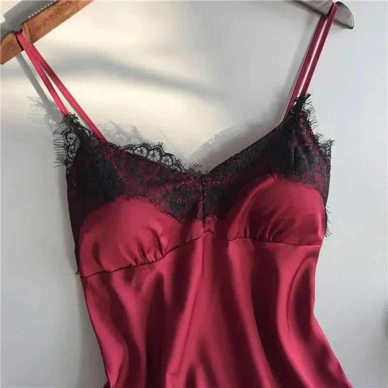 Women Pajama Set Fashion V Neck Stretch Satin Babydoll Lace Sexy Lingerie Bowknot Nightgown Sleep Shorts Set Sleepwear