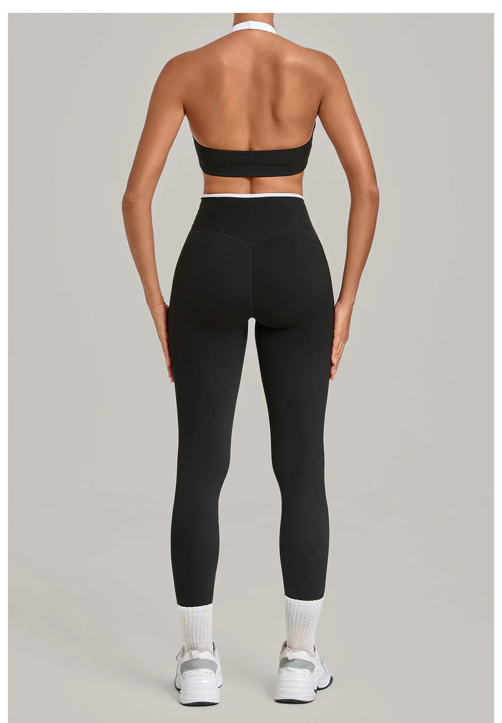 2 Pieces Color-block Yoga Sets Women  Hanging Neck Sports Bra High Waist Pants Built-in Pockets Outdoor Fitness Workout Suit