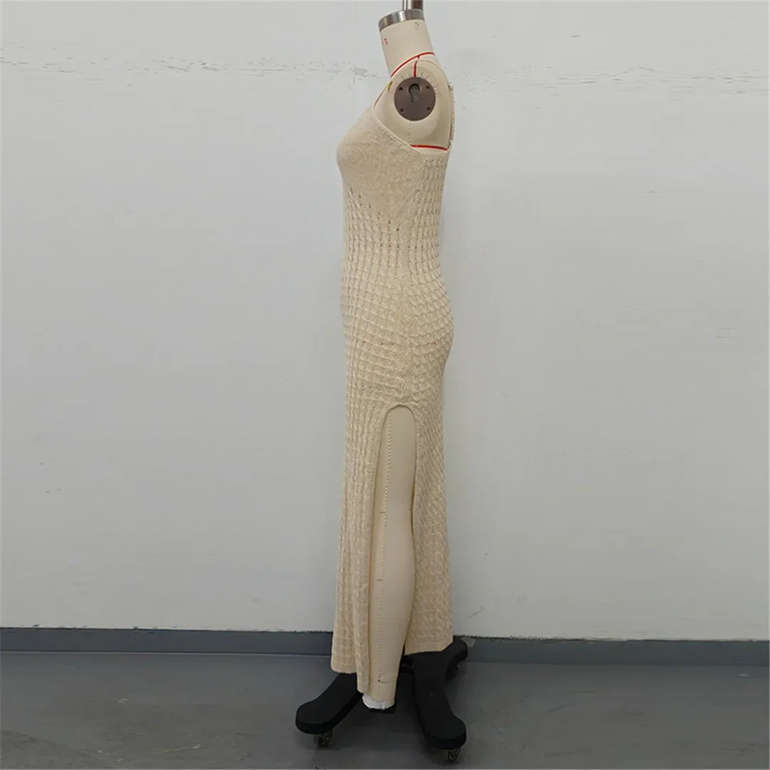 V Neck Sleeveless Hollow Out Crochet Knitted Tunic Beach Cover Up Cover-ups Beach Dress Beach Wear Beachwear Female Women V7212