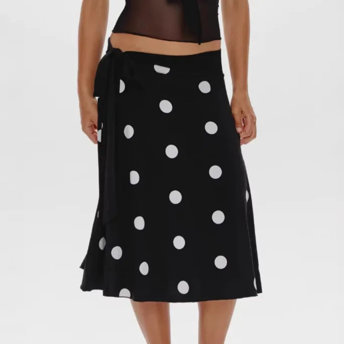 Spring Summer New Low-Waist Side-Tie Skirt For Women Sexy Large Polka Dot Print Midi Skirt Pure Desire Fashion Style Skirt 1KIJ