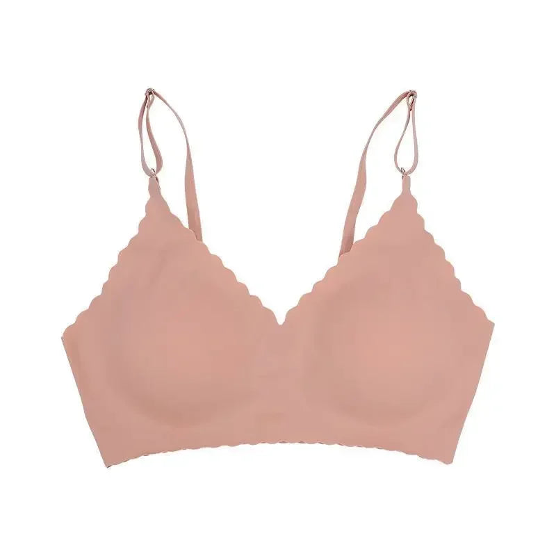 Seamless Ice Silk Ultra-Thin Breathable Bra Comfortable Breathable Underwear Women's Suspender Wavy Sexy Push-up Vest