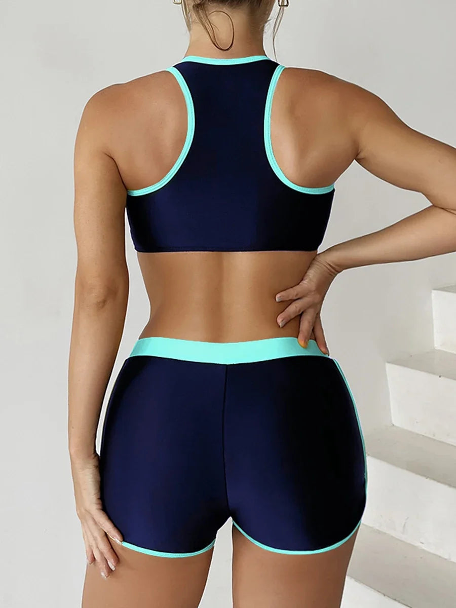 2026 Zipper Bikini Set Two Piece Swimsuit Women With Shorts Sports Swimwear Female Bathing Swimming Suit Beach Wear Summer