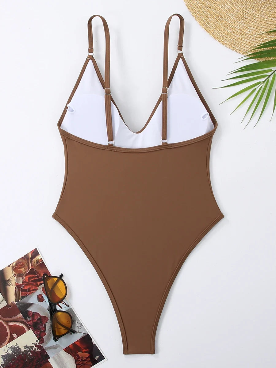 2026 Sexy Solid Swimsuit One Piece High Cut Swimwear Women V neck Backless Bathers Bathing Swimming Swim Suit Female Beachwear