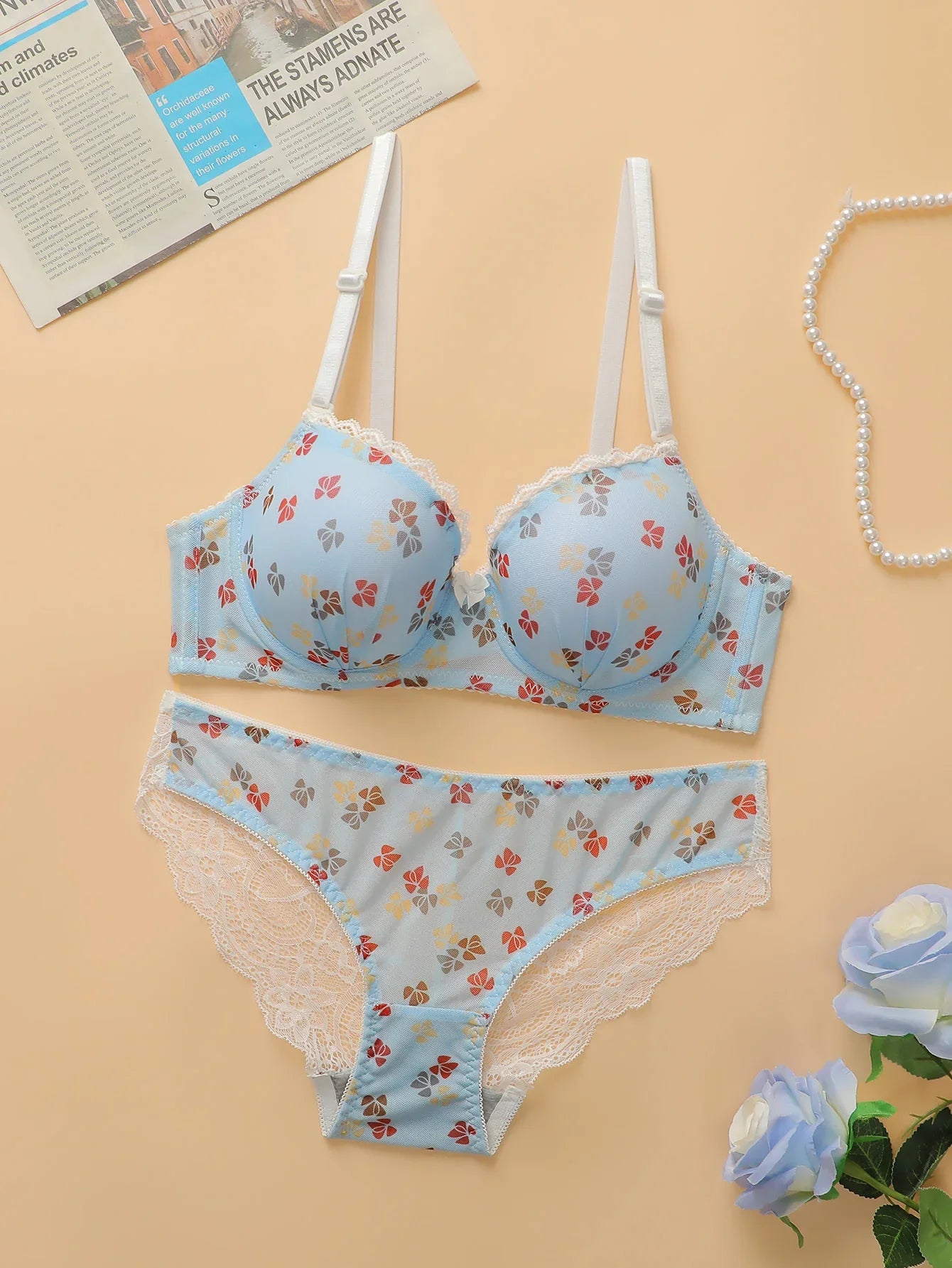 2-piece pull up bra rural style floral retro lace lingerie set braissere women underwear spring and summer new products A3155