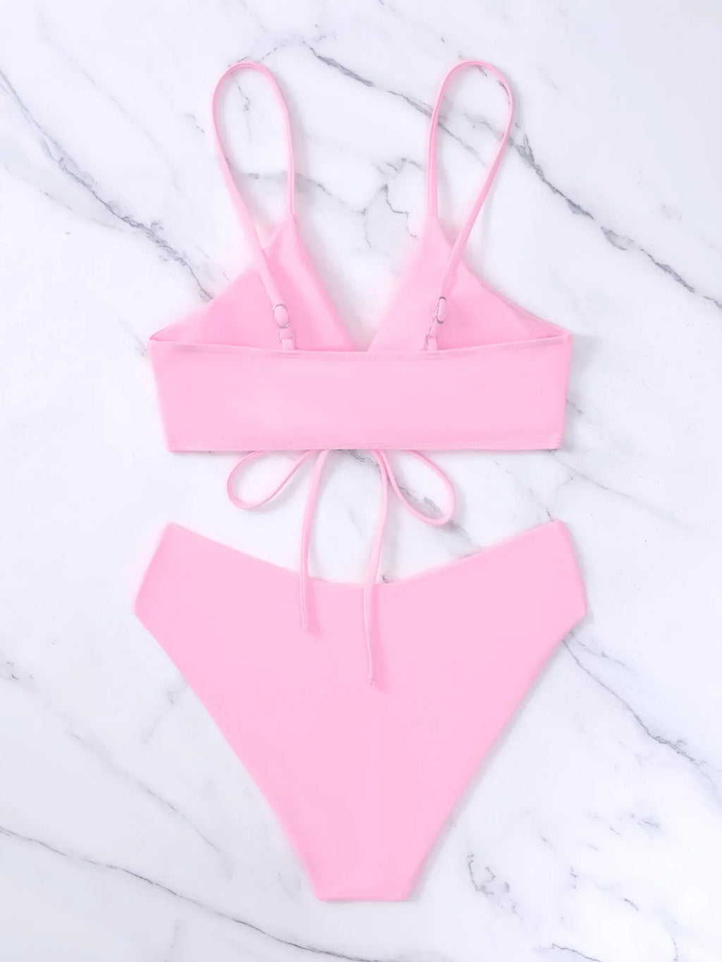 New Women's Swimsuit High Waist Two Piece Bikini Set Hollow Out V-neck Bandage Cross Backless Beach Swimwear Summer Bathing Suit