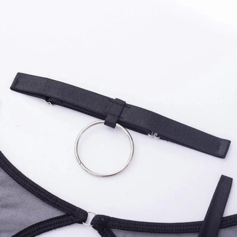 Toucheart 5-Pieces Erotic Lingerie Sexy Hip Skirt For Women Mesh Patchwork Hollow Out See-Through Lure Garters Underwear Suit