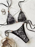 Sexy Coffee Leopard Print Micro Bikini 2026 Women Pearls Trap Push Up Bra Tie Side Thong Swimsuit Bathing Suit Holiday Swimwear