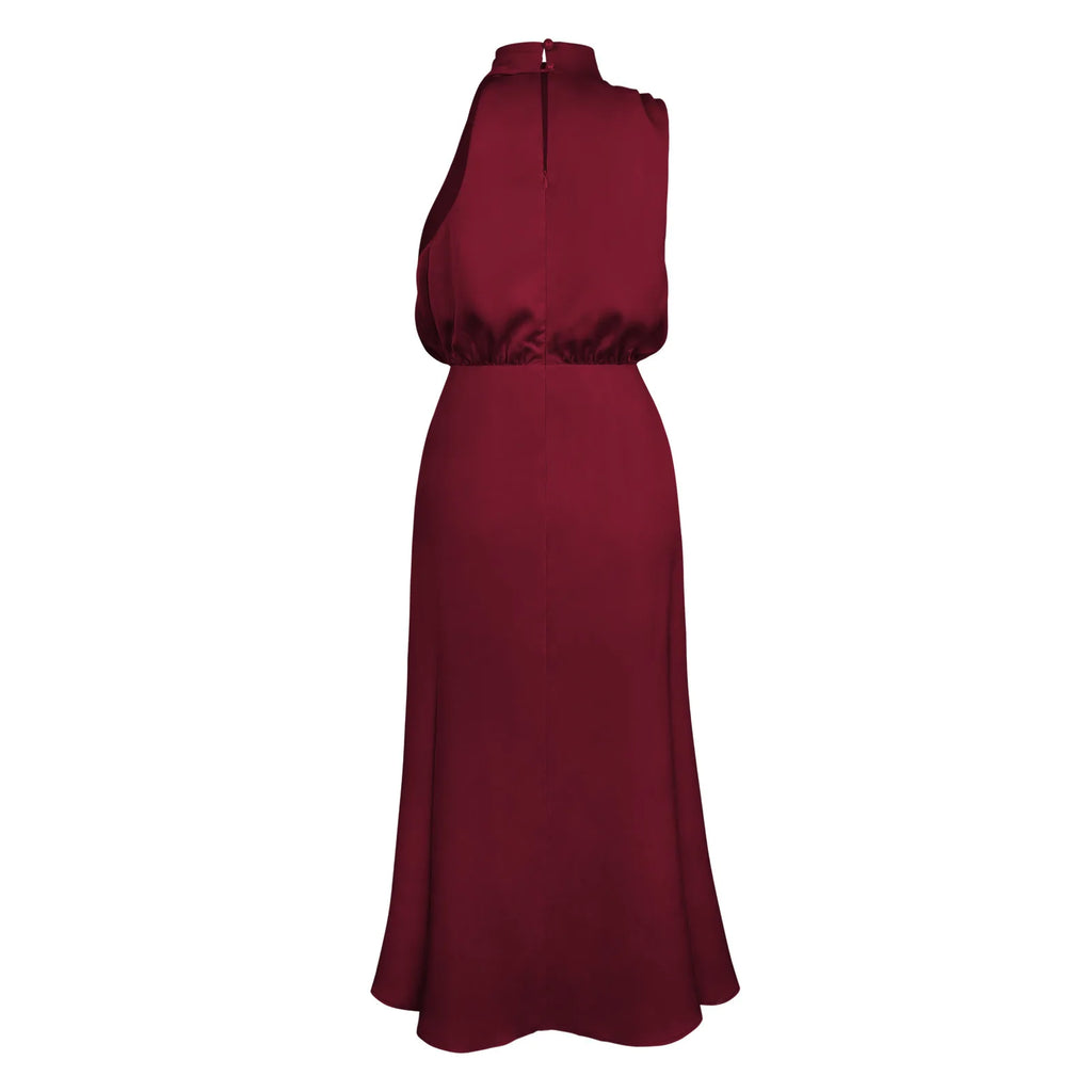 Foridol One Shoulder Turtleneck Tank Satin Women Party Dress Robe Zip Sleeveless Elegant Vintage Folds Women Clothing 2025