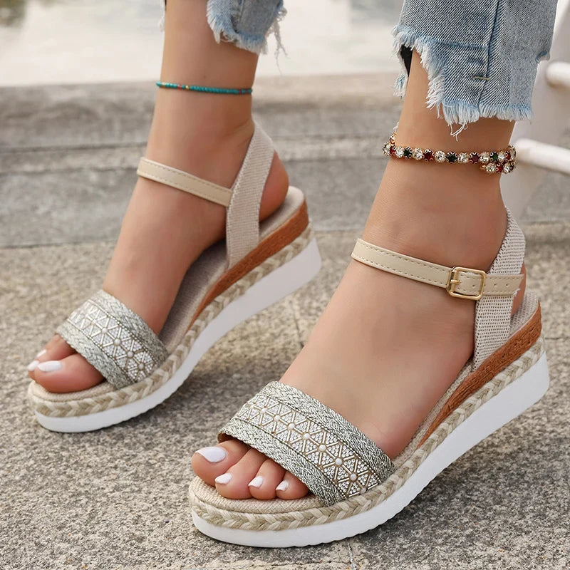 Zoki Plus Size Ankle Buckle Wedge Sandals for Women 2025 Summer Non Slip Beach Shoes Woman Lightweight Platform Sandles Female