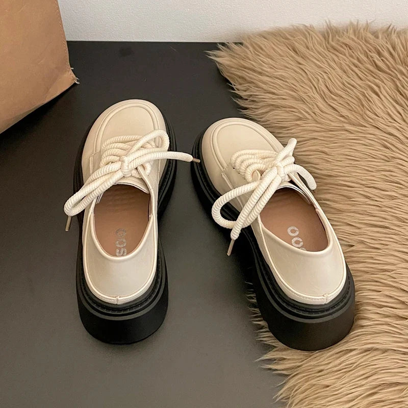 Elegant Lace-Up Platform Loafers for Women 2026 British Style High Heels Oxford Shoes Woman Preppy Style Pu Leather Shoes Female