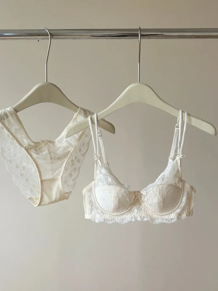 French Inspired Minimiser Bra Women Sexy Lingerie Set Large Chest Support Thin Comfort Half Cup Soft Underwire Anti Sagging