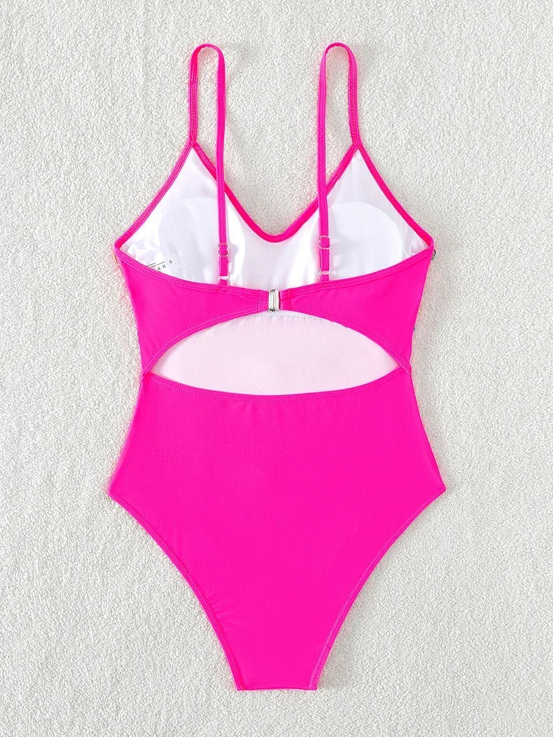 Colorful Tassel One Piece Swimsuit Women Sexy Hot Pink Push Up Tummy Control Swimwear Beach Backless Bathing Suit Monokini 2024