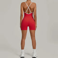 Spring/summer Women's Contrasting Yoga Jumpsuit Hollow Out Cross Back Camisole One Piece Sports Suit Hip Lifting Fitness Romper
