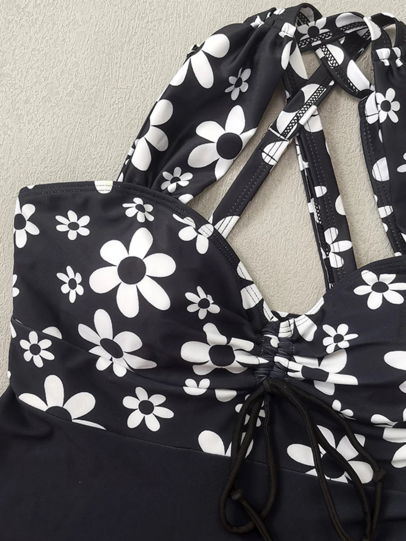 Vintage Black Flower Print Skirt Bikini Set 2026 Front Bow Crop Top Bathing Suit Swimwear Women's High Waist Swimsuit Tankini