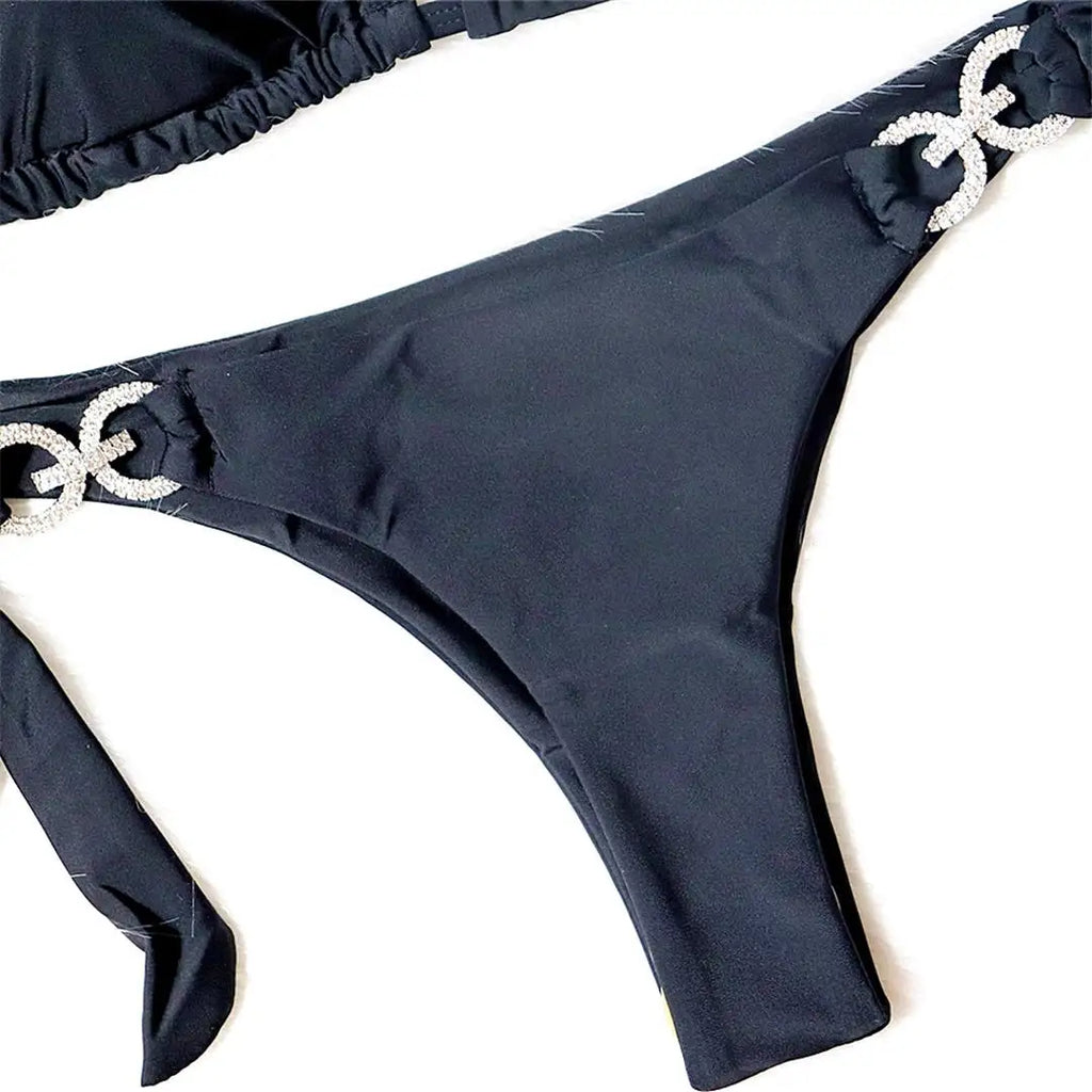 New Halter Bling Diamond Brazilian Bikini Female Swimsuit Women Swimwear Two-Pieces Bikini Set Bather Bathing Suit Swim V2340