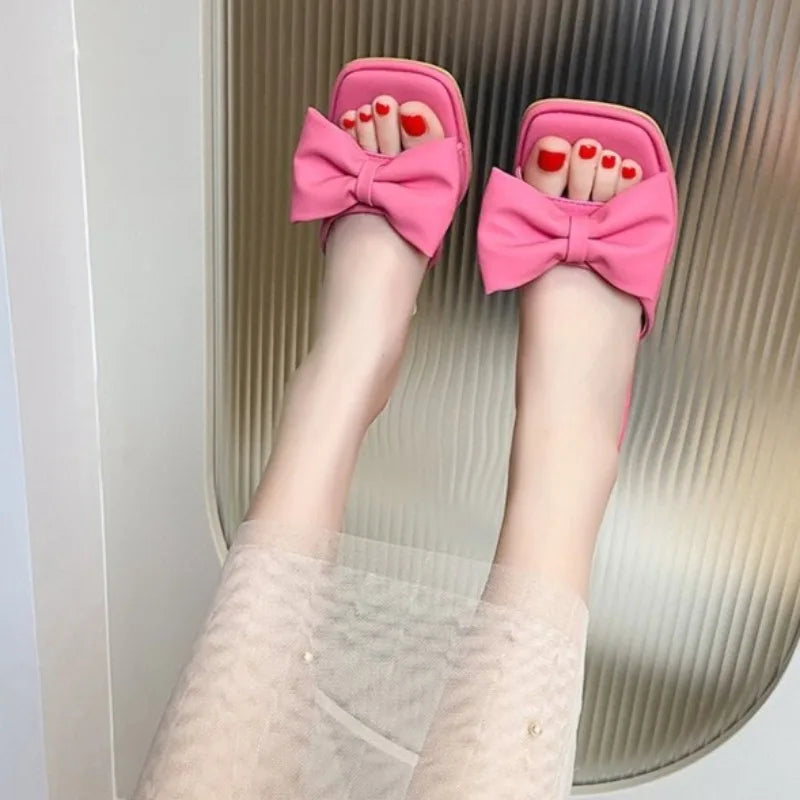 Slim Heel Slippers Women Spring Summer 2026, Princess Style Butterfly Bow High Heels, Cool Slippers