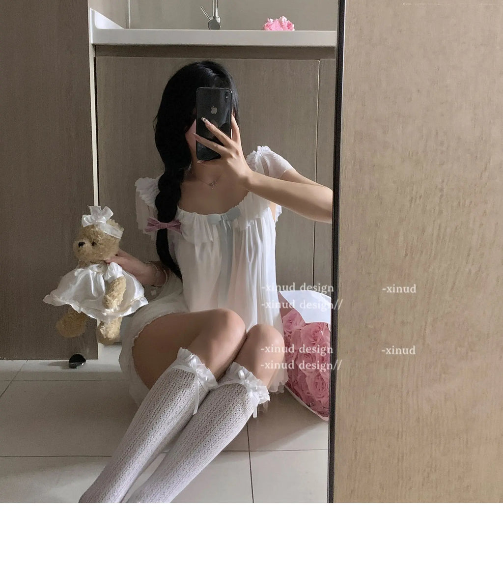 High-quality Set French Sweet Bow Strap Summer Princess Girl Style Thin Square Neck Crop Tops Pink Clothes Outfits For Women 8BH