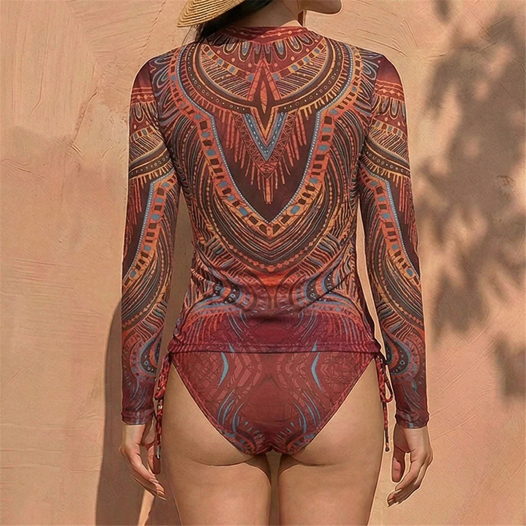 S - XXL Long Sleeve Flower Printed Bikini Female Swimsuit Women Swimwear Two-pieces Bikini set Bather Bathing Suit Swim V8062