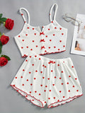 Valentine's Day Love Print Bow Dipped Crop Tops and Shorts Set Women Sexy Pajamas Sets Summer Casual Loungewear Home Clothes