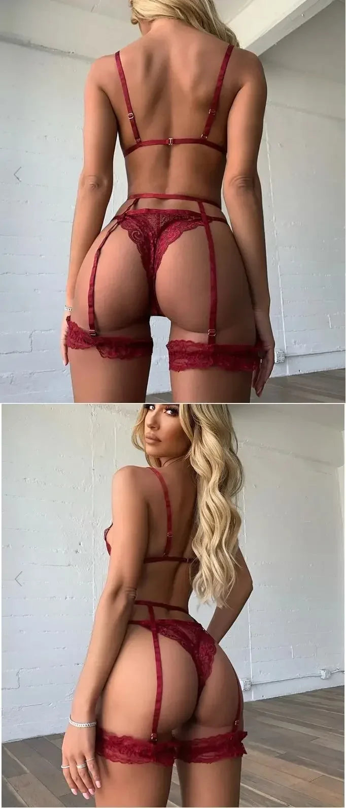 Women's Sexy Lingerie Set Lace Porn Costumes 3 Piece Push Up Bra G-String Garter Exotic Sets Lenceria Erotic Underwear For Sex
