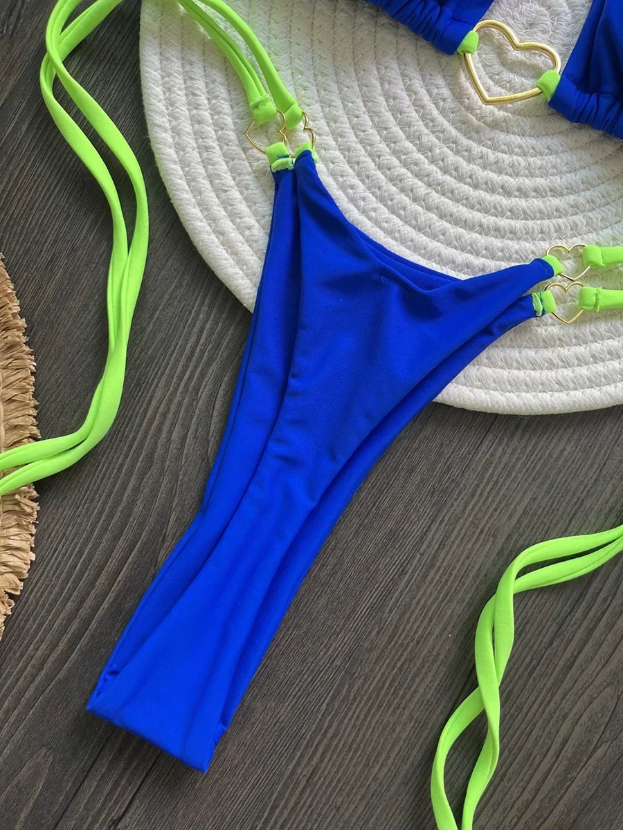 Metal Heart-shaped Halter Brazilian Bikini Female Swimsuit Women Thong Swimwear Two-pieces Bikini Set Bather Bathing Suit Swim