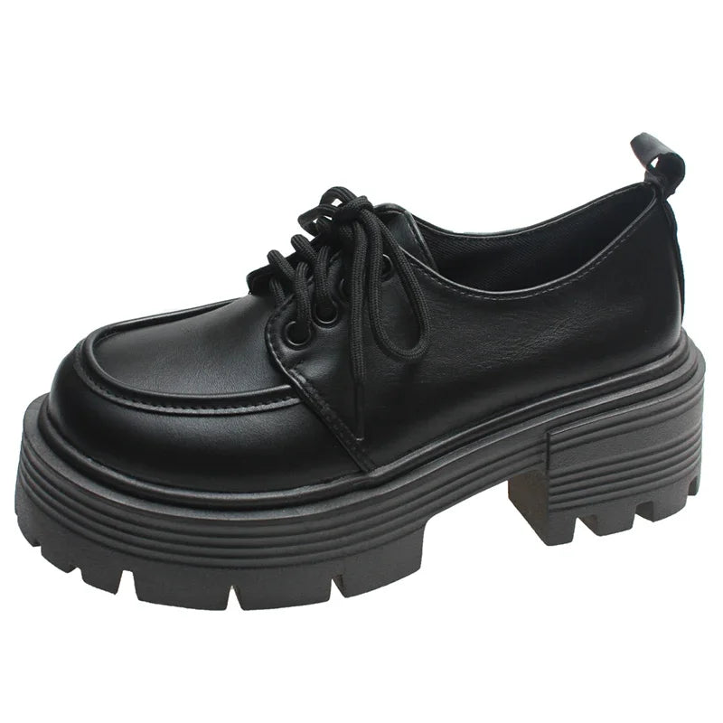 Retro Pu Leather Platform Oxford Shoes Women Japanese Style Thick Sole Black Student Shoes Woman Lace Up Thick Heel Pumps Female