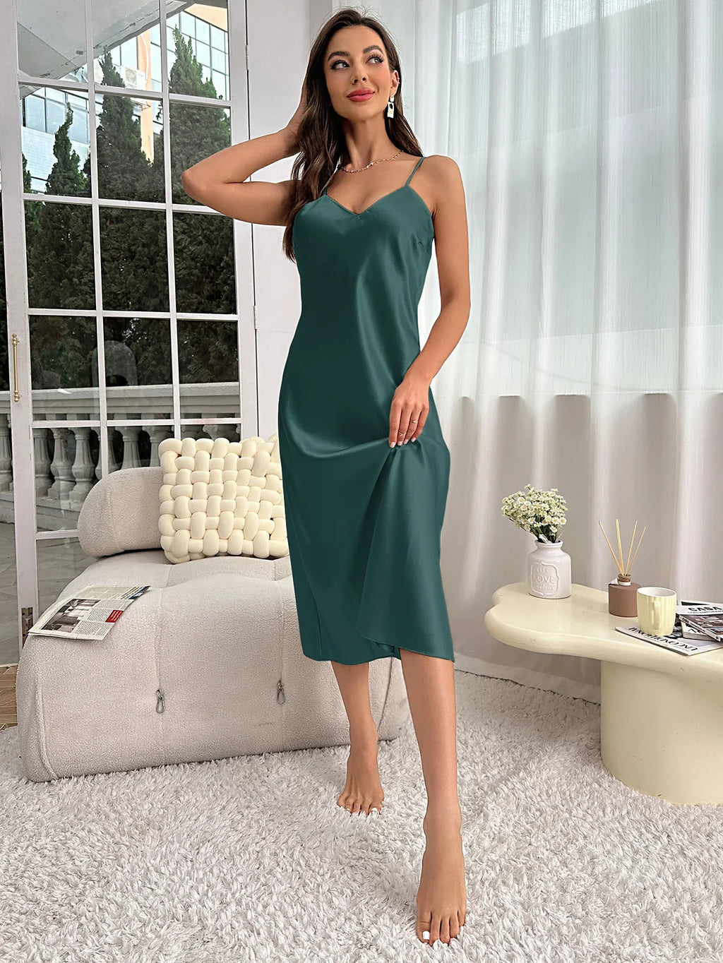 Women's Nightdress Spaghetti Strap V Neck Elegant Luxury Comfortable Breathable Loungewear Relaxing Daily Leisure Classic Style