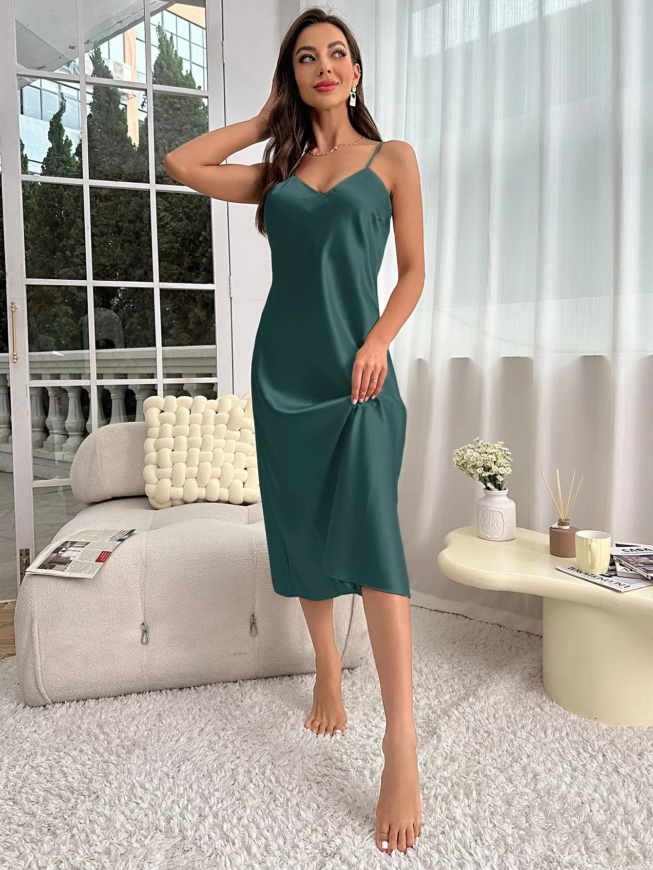 Women's Nightdress Spaghetti Strap V Neck Elegant Luxury Comfortable Breathable Loungewear Relaxing Daily Leisure Classic Style