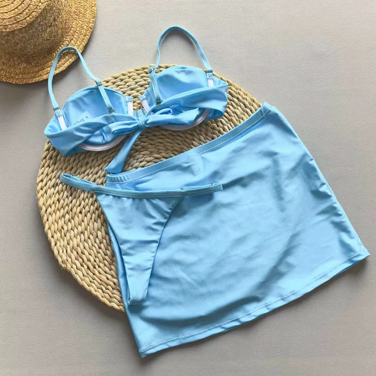 3 Pieces Bikini Set Push Up Bikini 2025 Sexy Women Swimsuit Shiny Skirt Female Swimwear Brazil Bathing Suit Beachwear Cover Ups