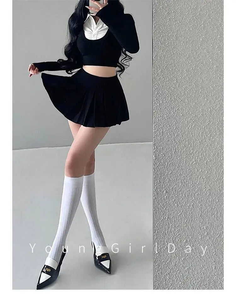WOMENGAGA Fahsion Women Skorts Spicy Girl Sexy High Waist SlimA-LINE Pleated Skirt Half Body Short Skirt Sweet Korean Style 8NDZ