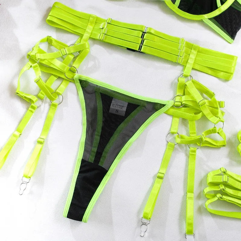 Toucheart Sexy Floral Embroidery Underwear Steel Ring Bra Lace Mesh Sexy Webbing Hollow Waistband Hanging Erotic Lingerie Suit