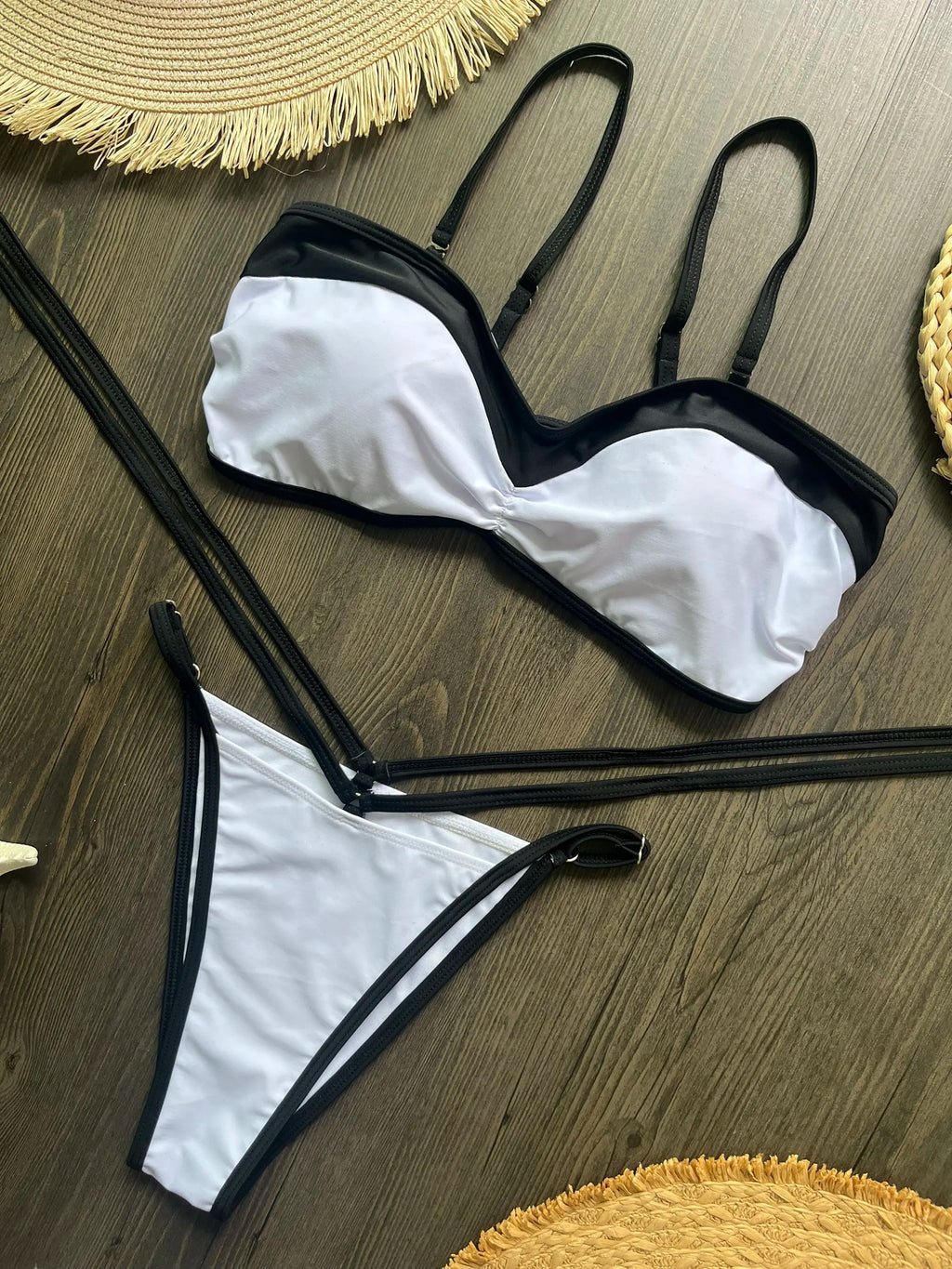 2025 New Sexy Bandeau Bikini Sets Swimsuit For Women Sexy Strappy Swimwear Female Patchwork Bathing Suit Beachwear Swimming Suit