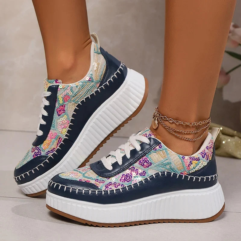 Punk Mixed Color Platform Sneakers for Women 2025 Fashion Thick Bottom Vulcanized Shoes Woman Cozy Non Slip Walking Shoes 43