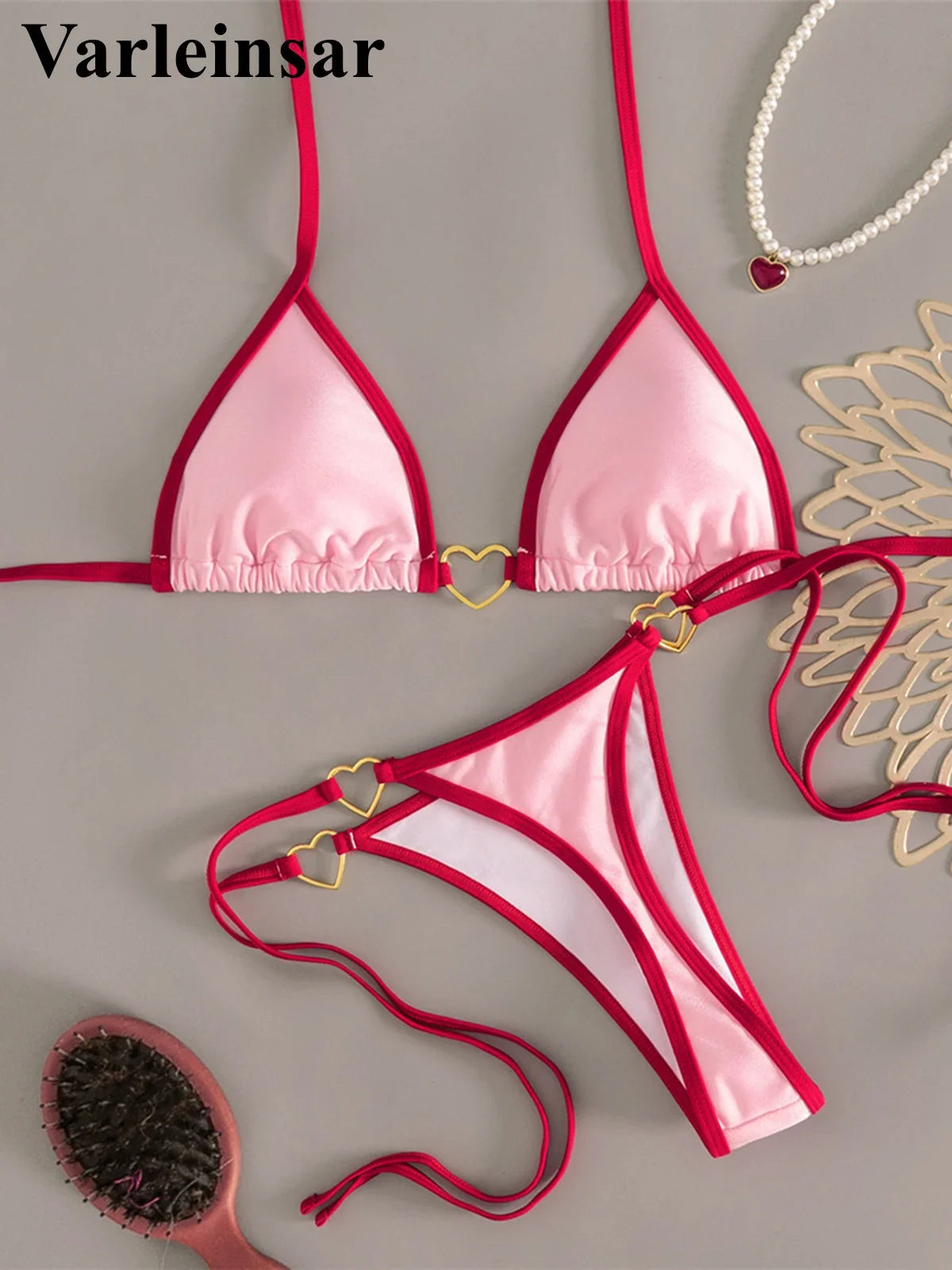 XS - L Halter Mini Micro Thong Bikini Women Swimwear Female Swimsuit Two-Pieces Bikini Set Padded Bather Bathing Suit Swim V7595